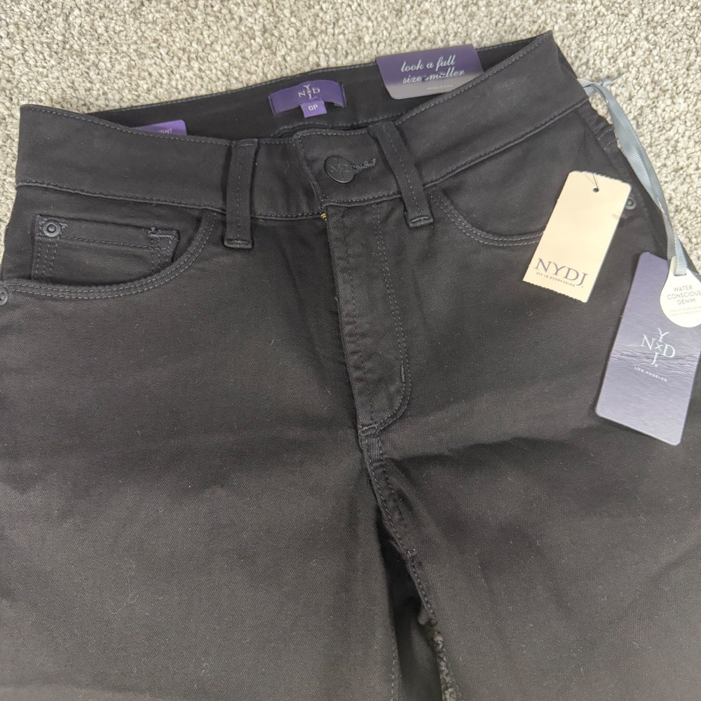 NYDJ‎ Marilyn Straight Leg Jeans Black Luxury Touch Slimming 0P PBQZ1425 NEW